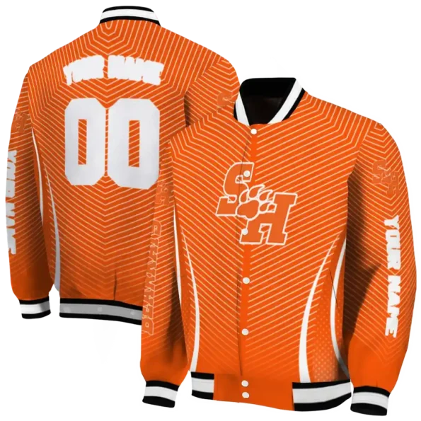 customized sam houston bearkats chevron arrow orange varsity jacket fashion forward.webp