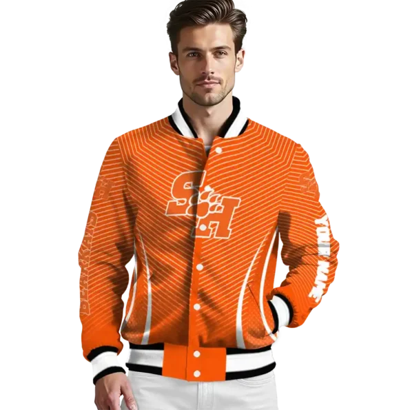 customized sam houston bearkats chevron arrow orange varsity jacket high quality.webp