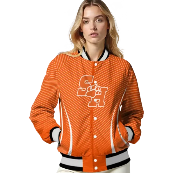 customized sam houston bearkats chevron arrow orange varsity jacket latest model.webp