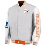 customized sam houston bearkats speckled arms orange gray varsity jacket best selling.webp