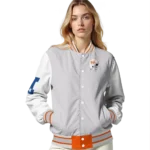 customized sam houston bearkats speckled arms orange gray varsity jacket best selling.webp