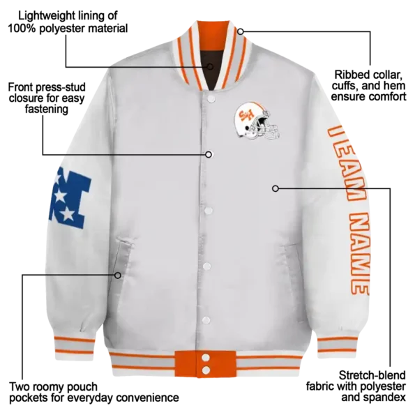 customized sam houston bearkats speckled arms orange gray varsity jacket new arrival.webp