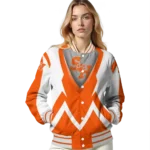 customized sam houston bearkats v stripes orange white varsity jacket best selling.webp