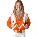 customized sam houston bearkats v stripes orange white varsity jacket best selling.webp