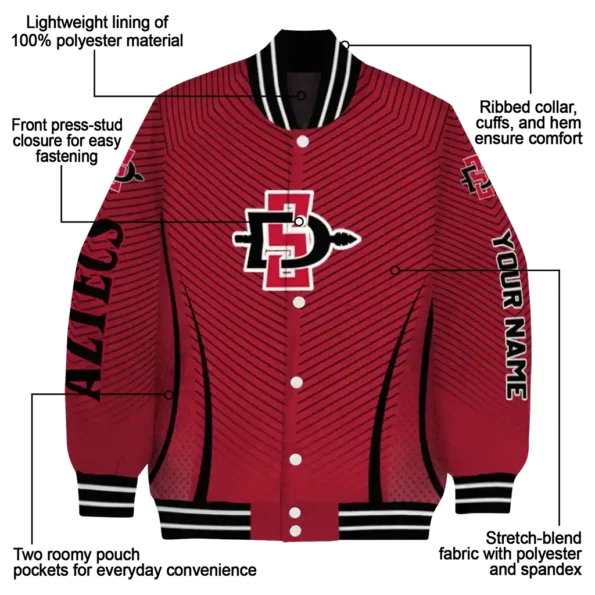 customized san diego state aztecs chevron arrow red varsity jacket new arrival.webp
