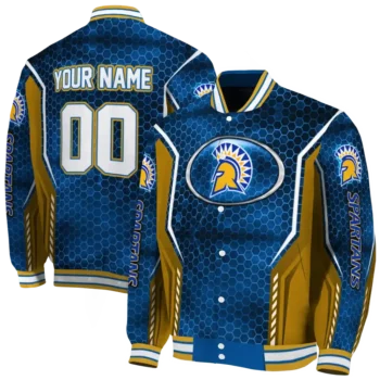 customized san jose state spartans power plate blue varsity jacket fashion forward.webp