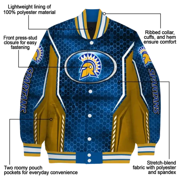 customized san jose state spartans power plate blue varsity jacket new arrival.webp