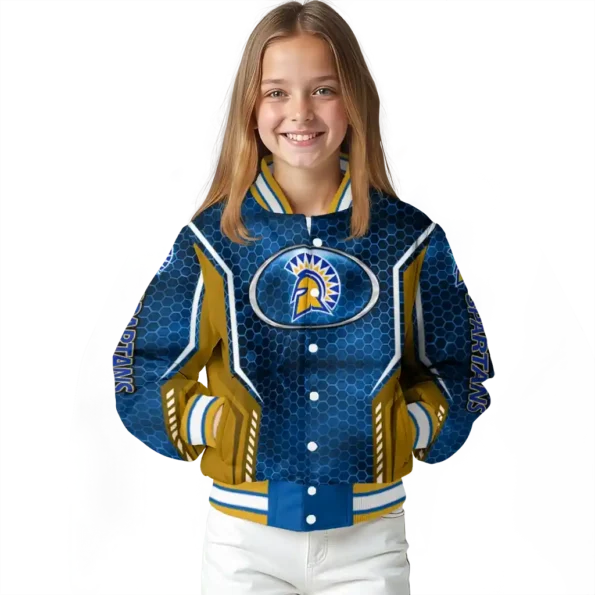 customized san jose state spartans power plate blue varsity jacket top rated.webp