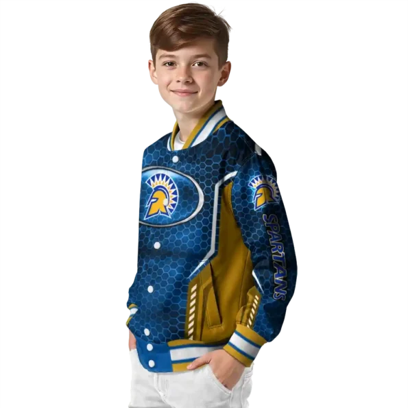 customized san jose state spartans power plate blue varsity jacket trendy.webp