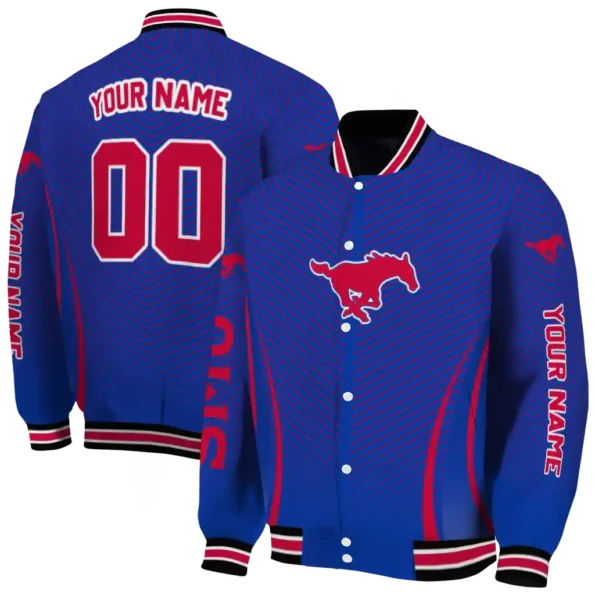 customized smu mustangs chevron arrow blue varsity jacket fashion forward.webp