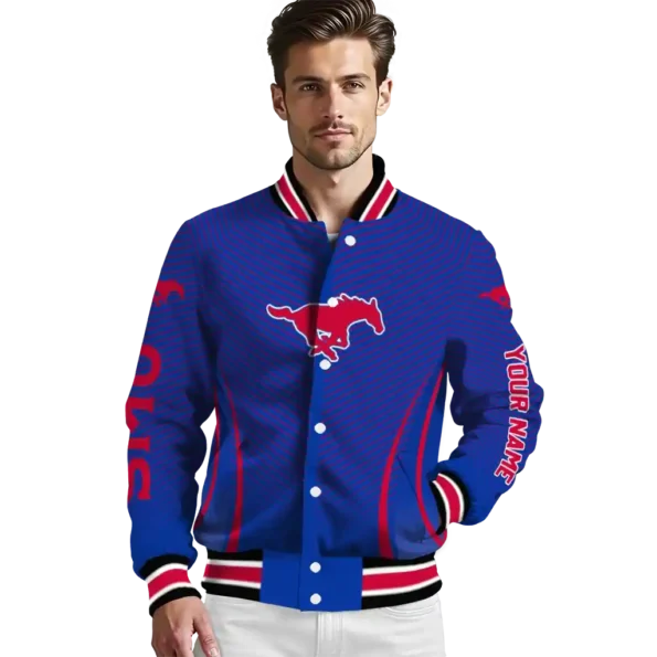 customized smu mustangs chevron arrow blue varsity jacket high quality.webp