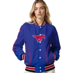 customized smu mustangs chevron arrow blue varsity jacket best selling.webp