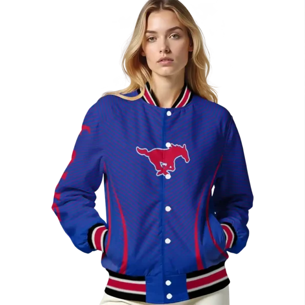 customized smu mustangs chevron arrow blue varsity jacket latest model.webp