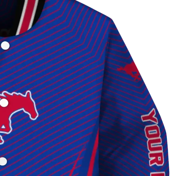 customized smu mustangs chevron arrow blue varsity jacket premium grade.webp