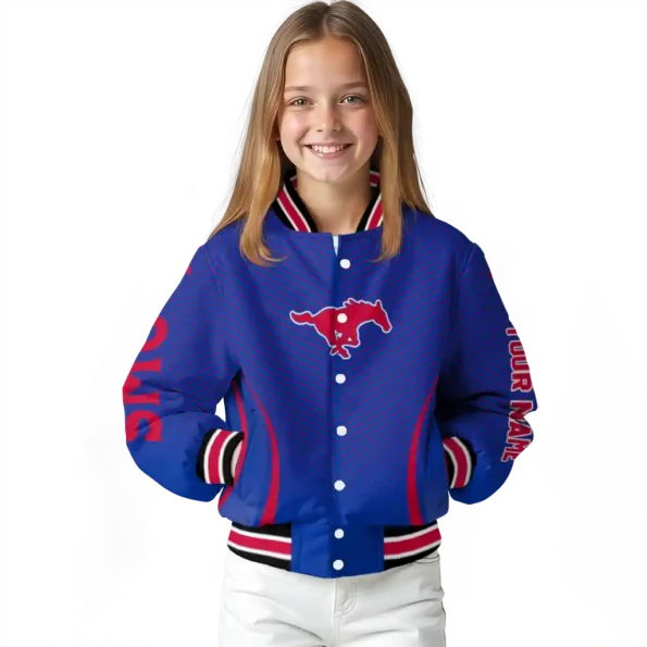 customized smu mustangs chevron arrow blue varsity jacket top rated.webp