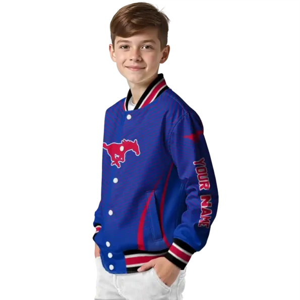 customized smu mustangs chevron arrow blue varsity jacket trendy.webp
