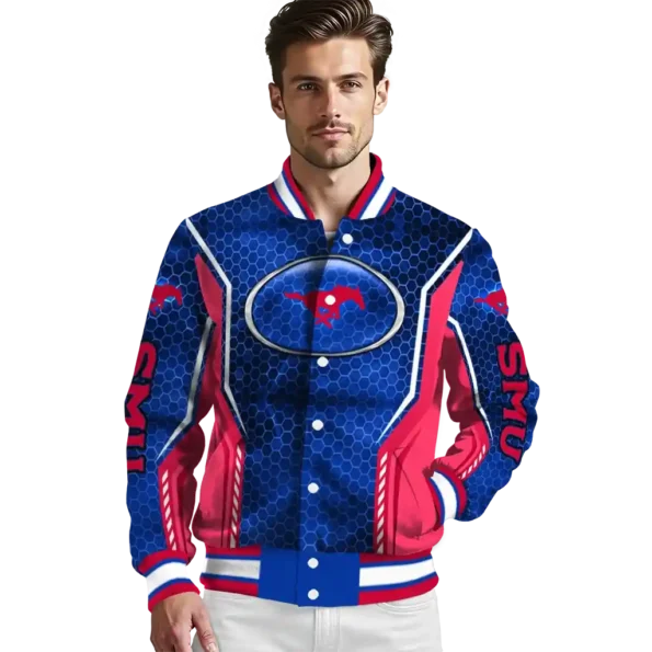 customized smu mustangs power plate blue varsity jacket high quality.webp