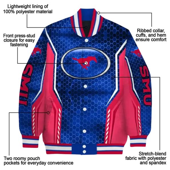 customized smu mustangs power plate blue varsity jacket new arrival.webp