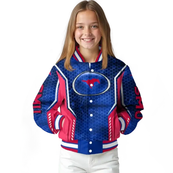 customized smu mustangs power plate blue varsity jacket top rated.webp