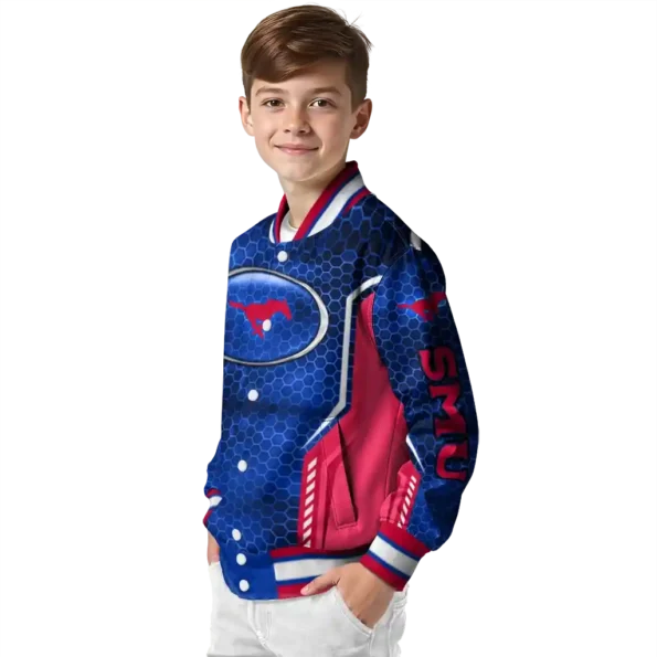 customized smu mustangs power plate blue varsity jacket trendy.webp