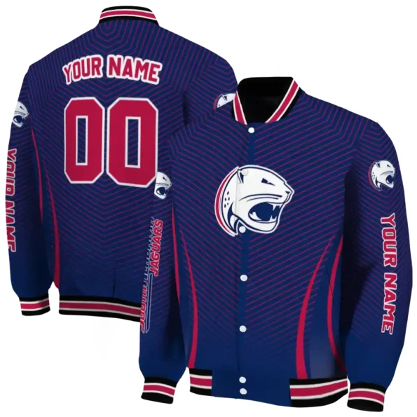 customized south alabama jaguars chevron arrow blue varsity jacket fashion forward.webp