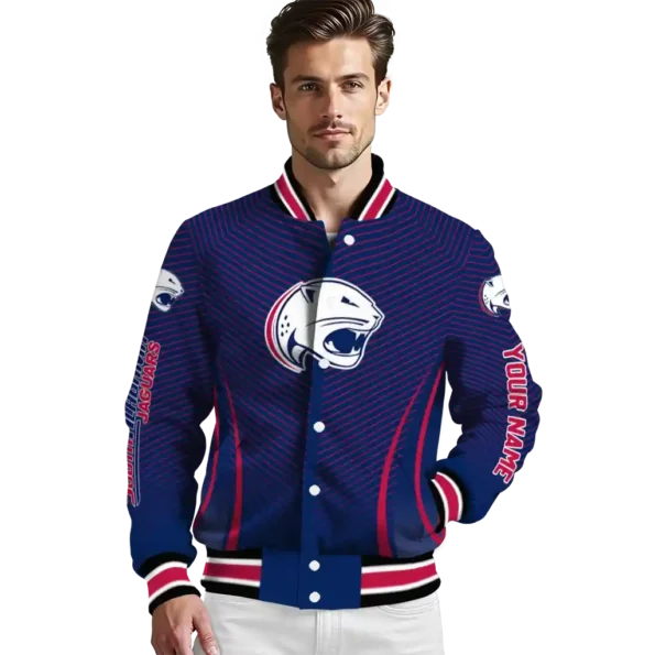 customized south alabama jaguars chevron arrow blue varsity jacket high quality.webp