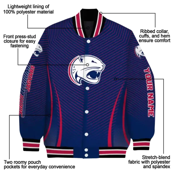customized south alabama jaguars chevron arrow blue varsity jacket new arrival.webp