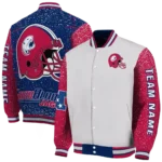 customized south alabama jaguars speckled arms blue gray varsity jacket best selling.webp