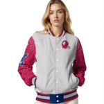 customized south alabama jaguars speckled arms blue gray varsity jacket best selling.webp