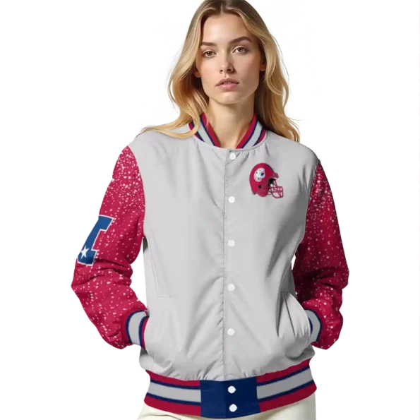 customized south alabama jaguars speckled arms blue gray varsity jacket latest model.webp