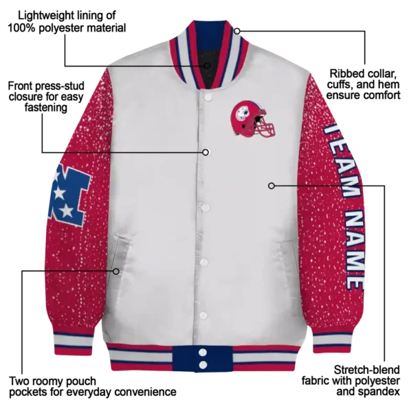 customized south alabama jaguars speckled arms blue gray varsity jacket new arrival.webp