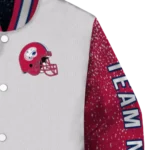 customized south alabama jaguars speckled arms blue gray varsity jacket best selling.webp