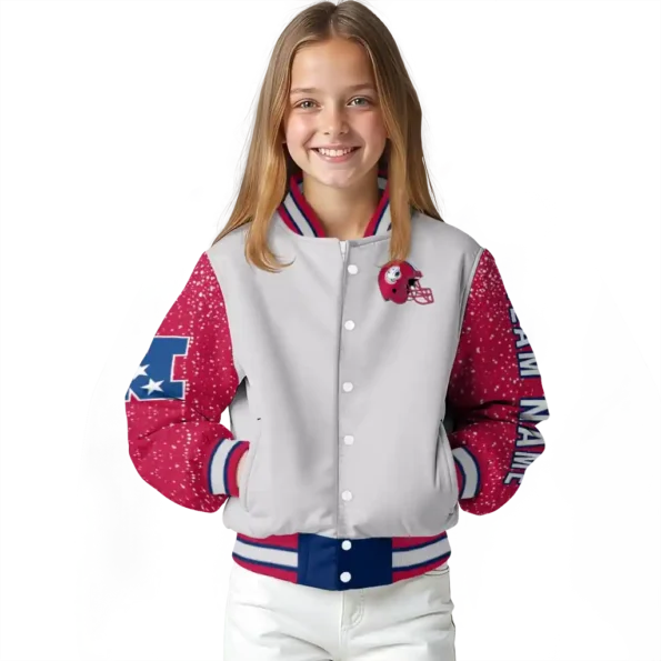 customized south alabama jaguars speckled arms blue gray varsity jacket top rated.webp