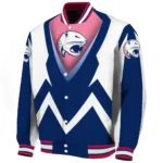 customized south alabama jaguars v stripes blue white varsity jacket best selling.webp