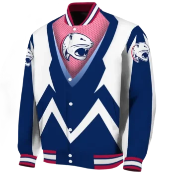 customized south alabama jaguars v stripes blue white varsity jacket best selling.webp