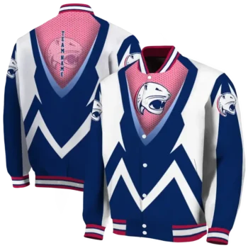 customized south alabama jaguars v stripes blue white varsity jacket fashion forward.webp