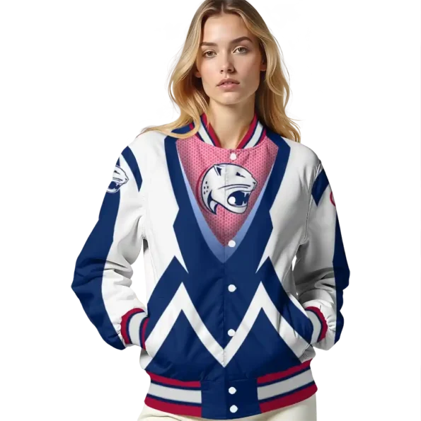 customized south alabama jaguars v stripes blue white varsity jacket latest model.webp