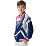 customized south alabama jaguars v stripes blue white varsity jacket best selling.webp