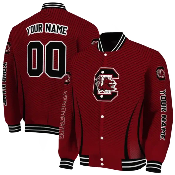 customized south carolina gamecocks chevron arrow garnet varsity jacket fashion forward.webp