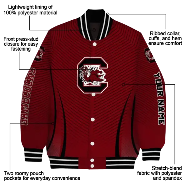 customized south carolina gamecocks chevron arrow garnet varsity jacket new arrival.webp