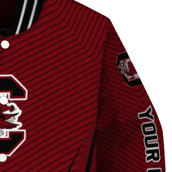 customized south carolina gamecocks chevron arrow garnet varsity jacket premium grade.webp