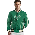 customized south florida bulls chevron arrow green varsity jacket best selling.webp