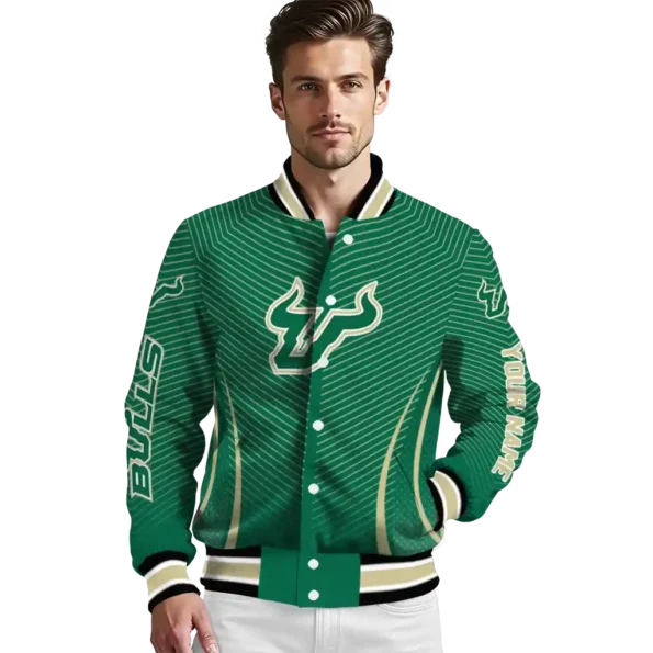 customized south florida bulls chevron arrow green varsity jacket high quality.webp