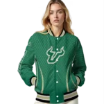 customized south florida bulls chevron arrow green varsity jacket best selling.webp