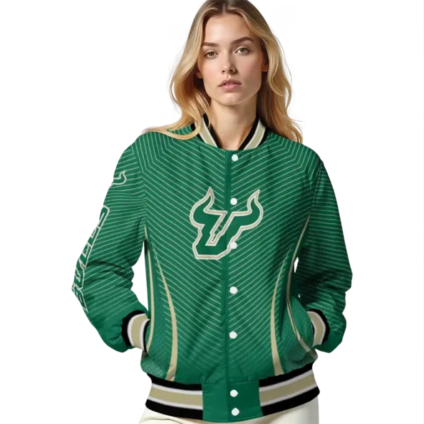 customized south florida bulls chevron arrow green varsity jacket latest model.webp