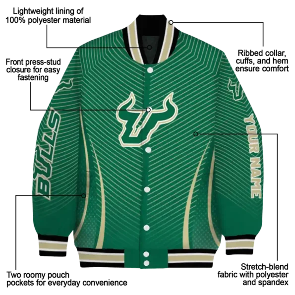 customized south florida bulls chevron arrow green varsity jacket new arrival.webp