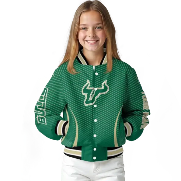 customized south florida bulls chevron arrow green varsity jacket top rated.webp
