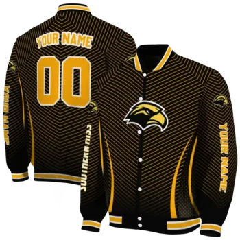 customized southern miss golden eagles chevron arrow black varsity jacket fashion forward.webp