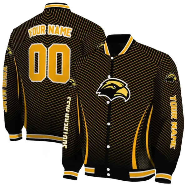 customized southern miss golden eagles chevron arrow black varsity jacket fashion forward.webp