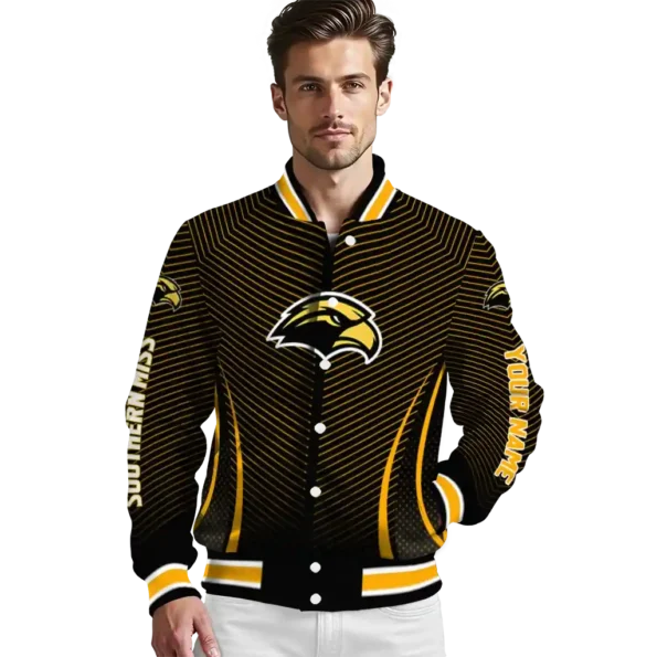 customized southern miss golden eagles chevron arrow black varsity jacket high quality.webp